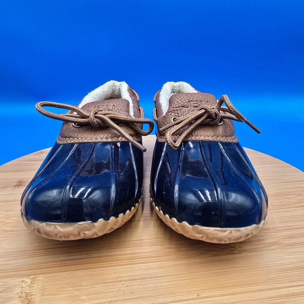 JBU by Jambu Woodbury Duck Boots Navy Brown Waterproof Faux Fur Lined Size‎ 6M